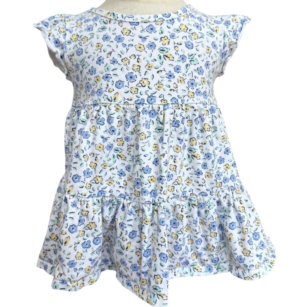 Gerber Girls Blue Flora Print Short Sleeve Colorful Cotton Dress. 18 Months.